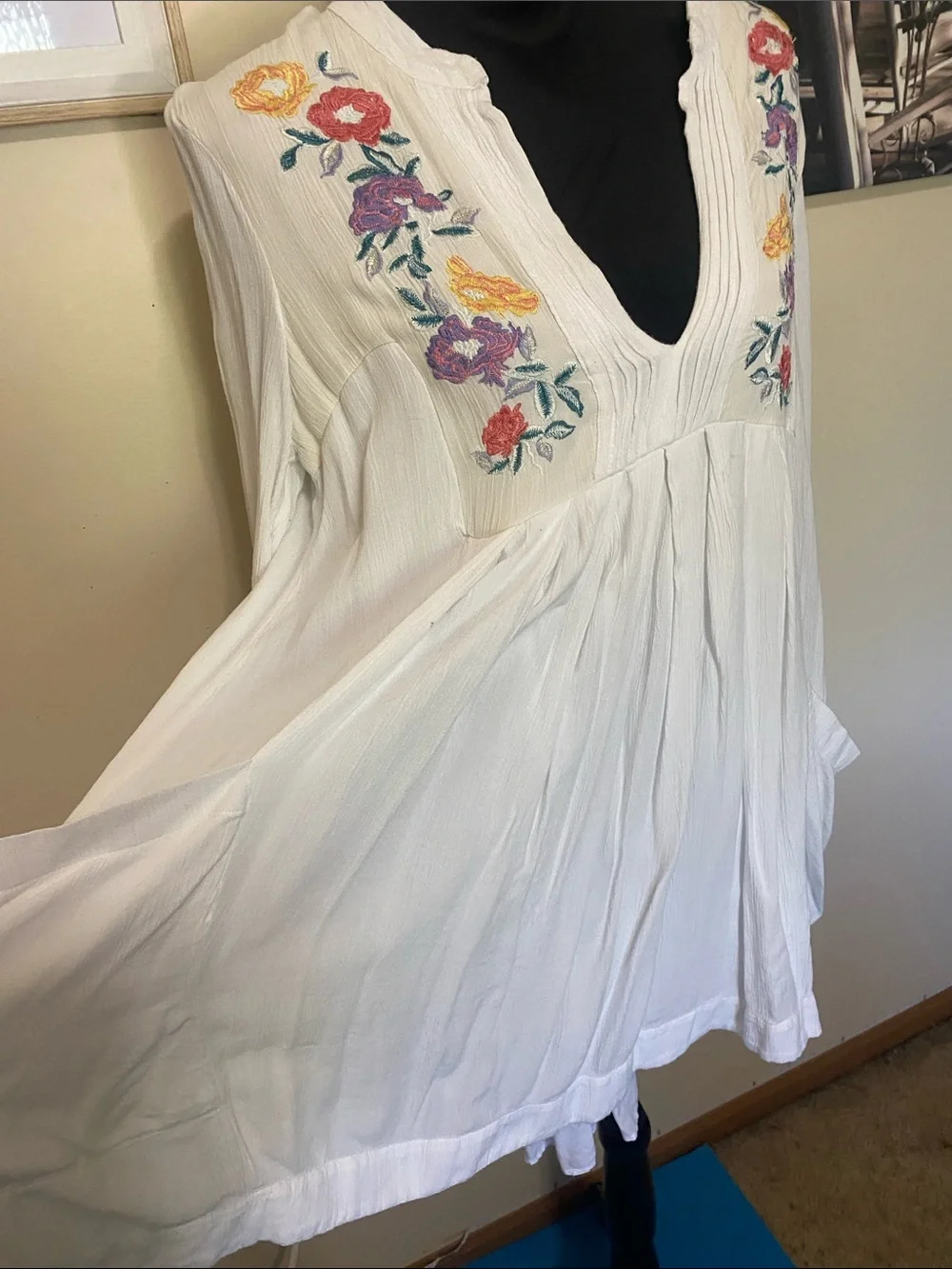 Free People Mia Boho Floral Embroidered White Dress Sz S 4-6 - Picture 2 of 9